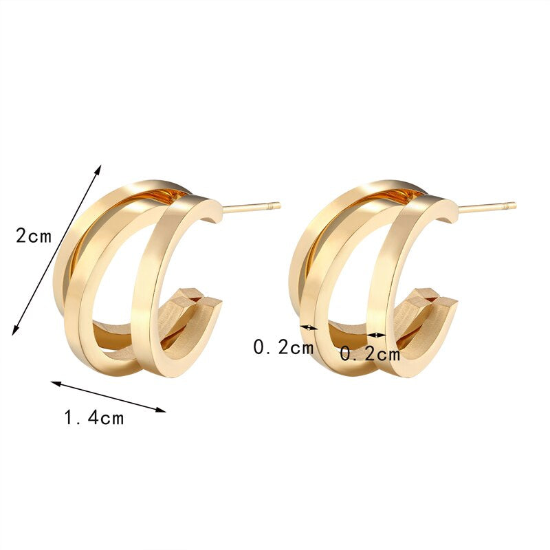 Unique Design Three Half Circle Stud Earring for Women Stainless Steel Gold Color Earring Jewelry Gift