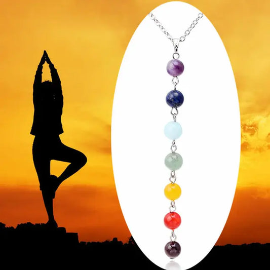 7 Chakra Beads Stone Pendant Necklace Women Yoga Healing Balancing Maxi Chakra Choker Bracelet Bijoux Femme Jewelry Set