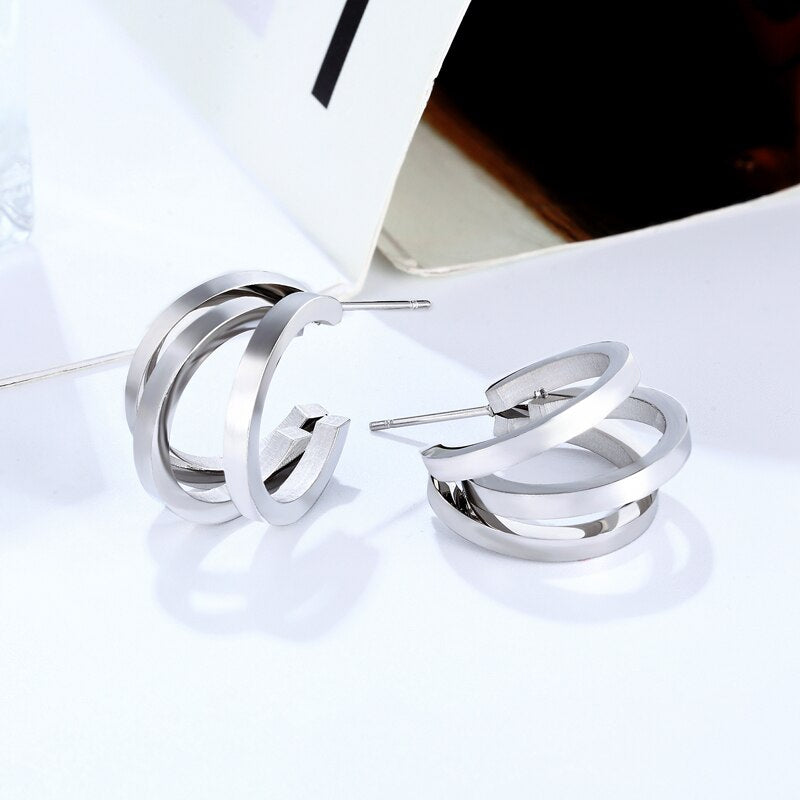 Unique Design Three Half Circle Stud Earring for Women Stainless Steel Gold Color Earring Jewelry Gift